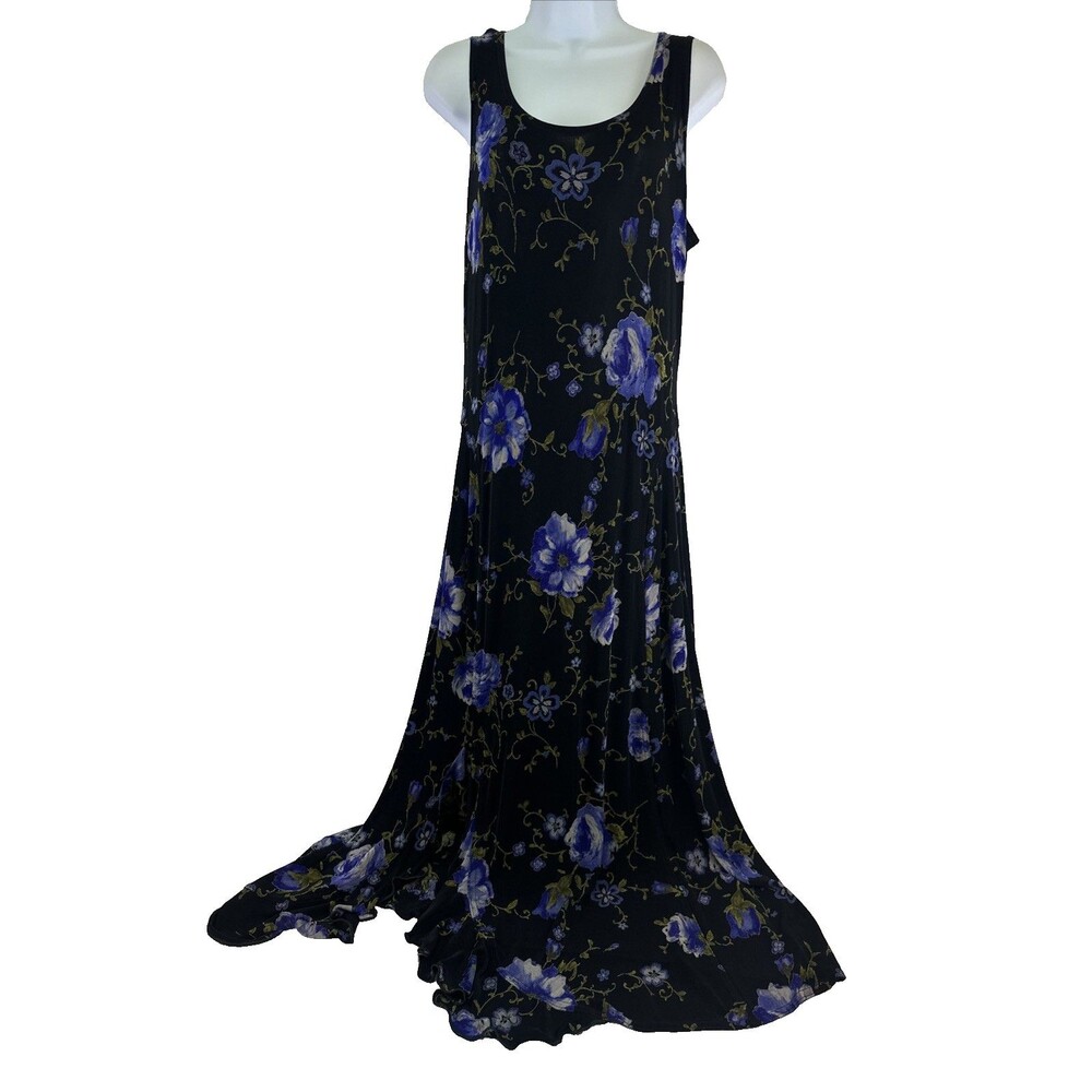 Coldwater Creek Maxi Dress Acetate Stretch Purple Floral Travel Ruffle Slinky